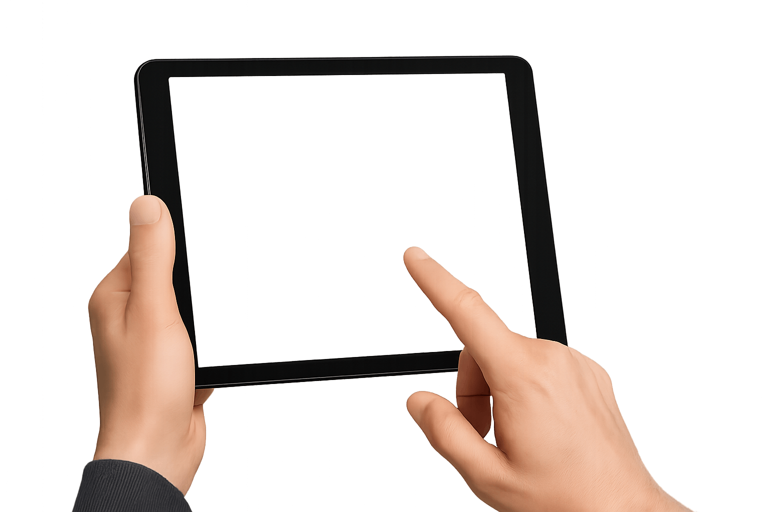 Hands Touching Blank Tablet Screen Transparent Background