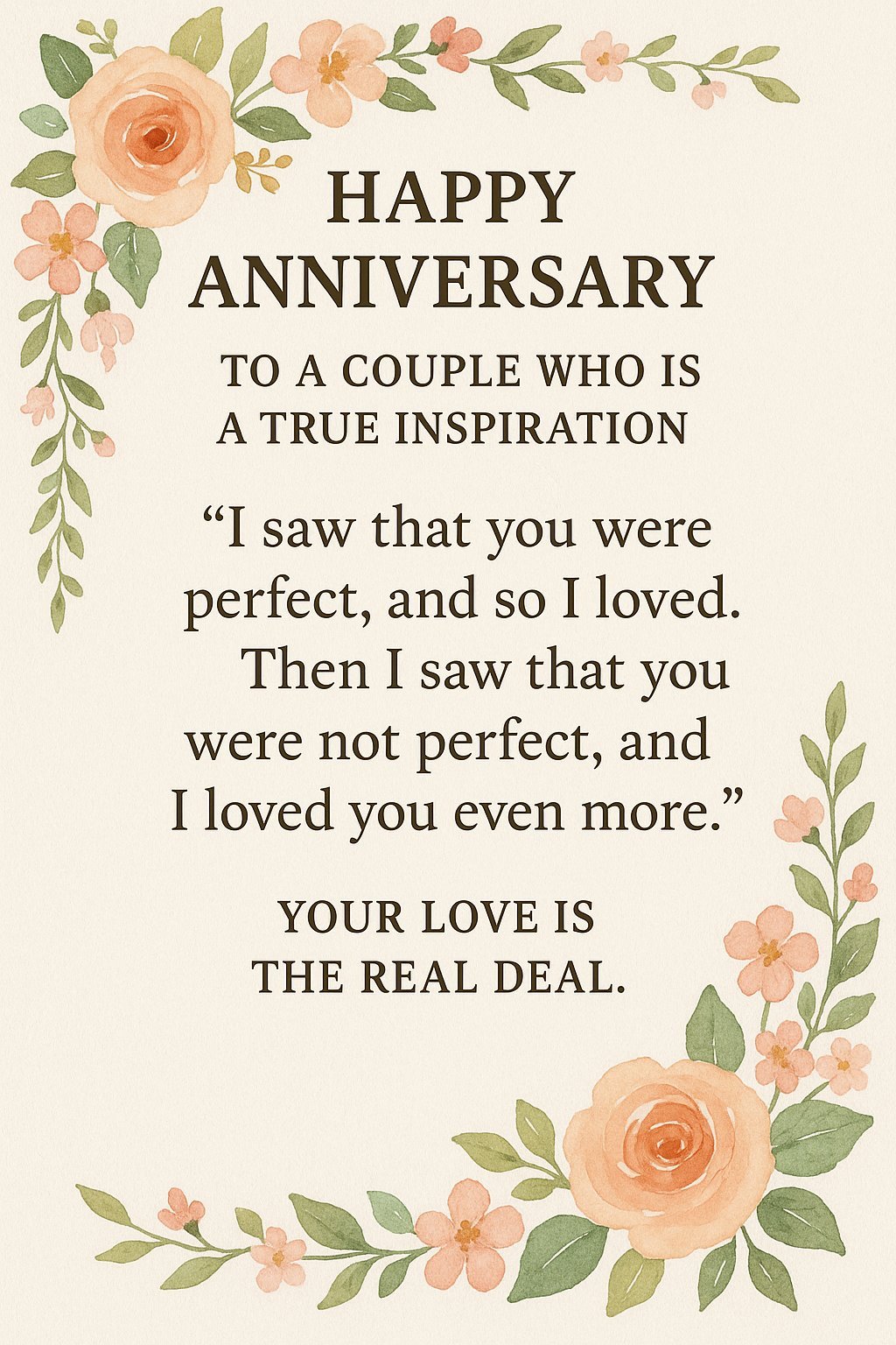 Happy Anniversary Card with Floral Design and Inspiring Love Quote