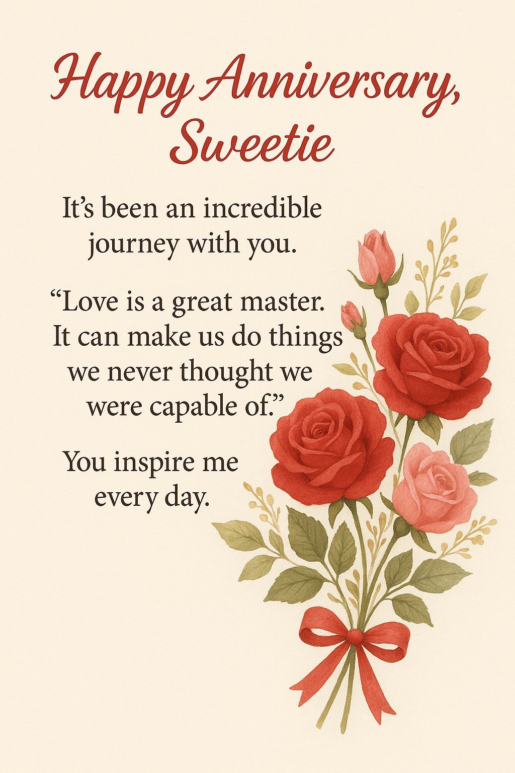 Happy Anniversary Greeting Card With Red and Pink Roses and Heartfelt Message