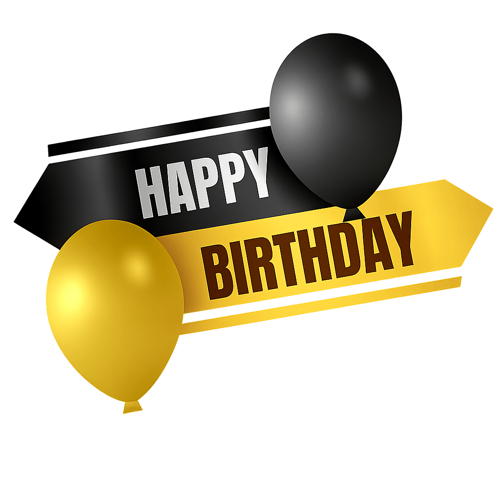 Happy Birthday Banner with Balloons in Black and Gold Colors