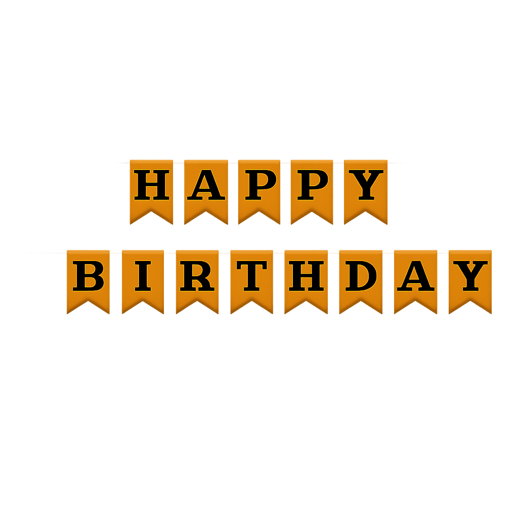 Happy Birthday Banner with Orange Text on a Transparent Background