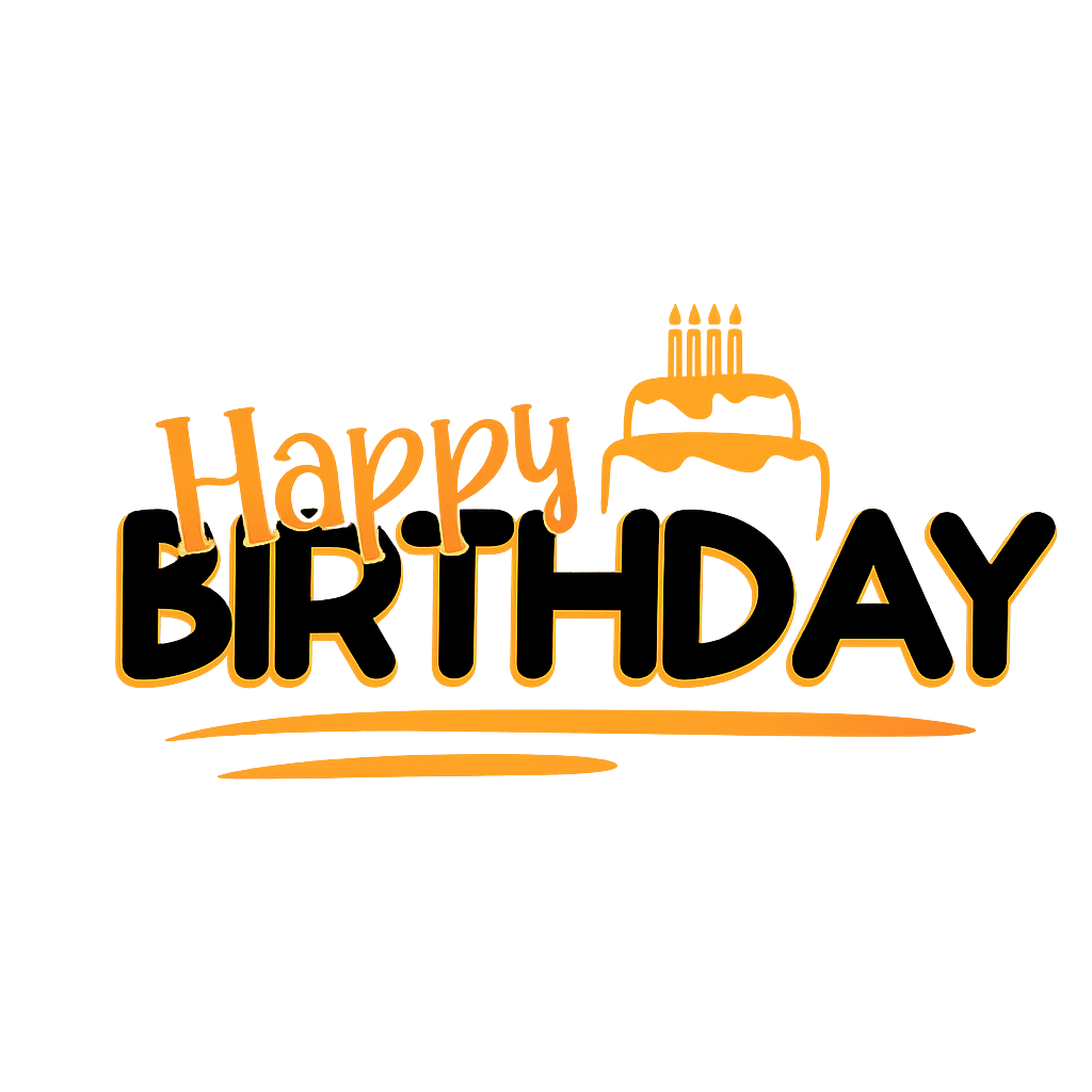 Happy Birthday Graphic with Cake and Candles on Transparent Background