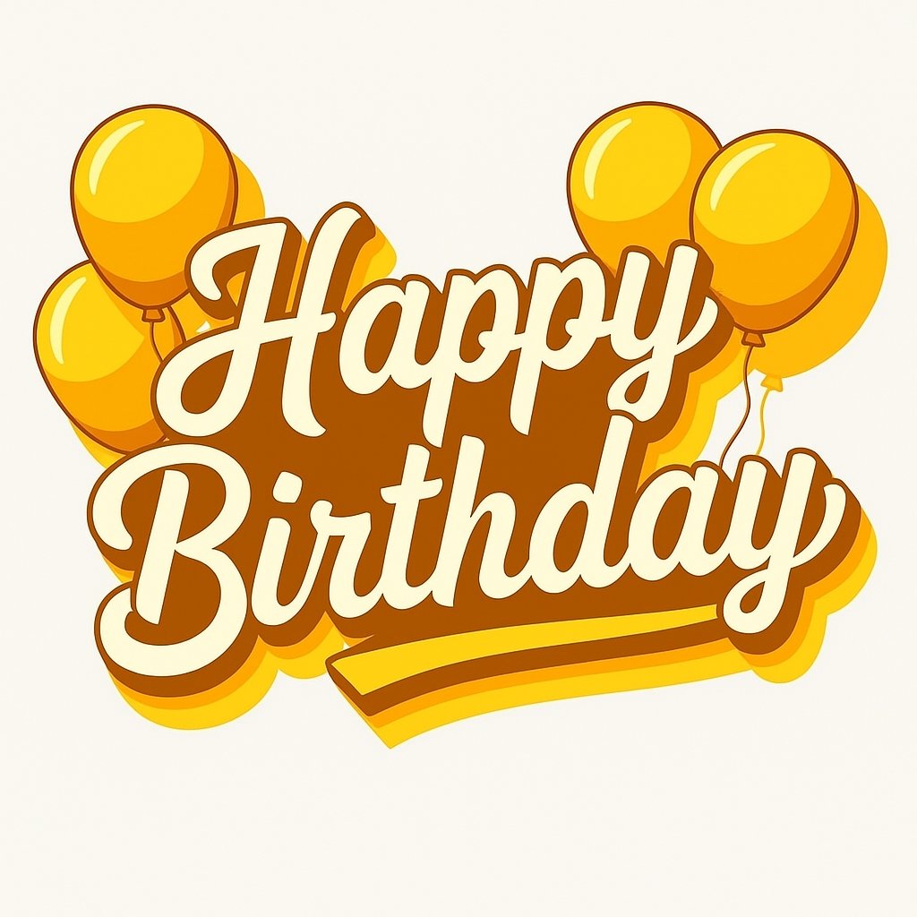 Happy Birthday Greeting Text with Yellow Balloons in Cartoon Style