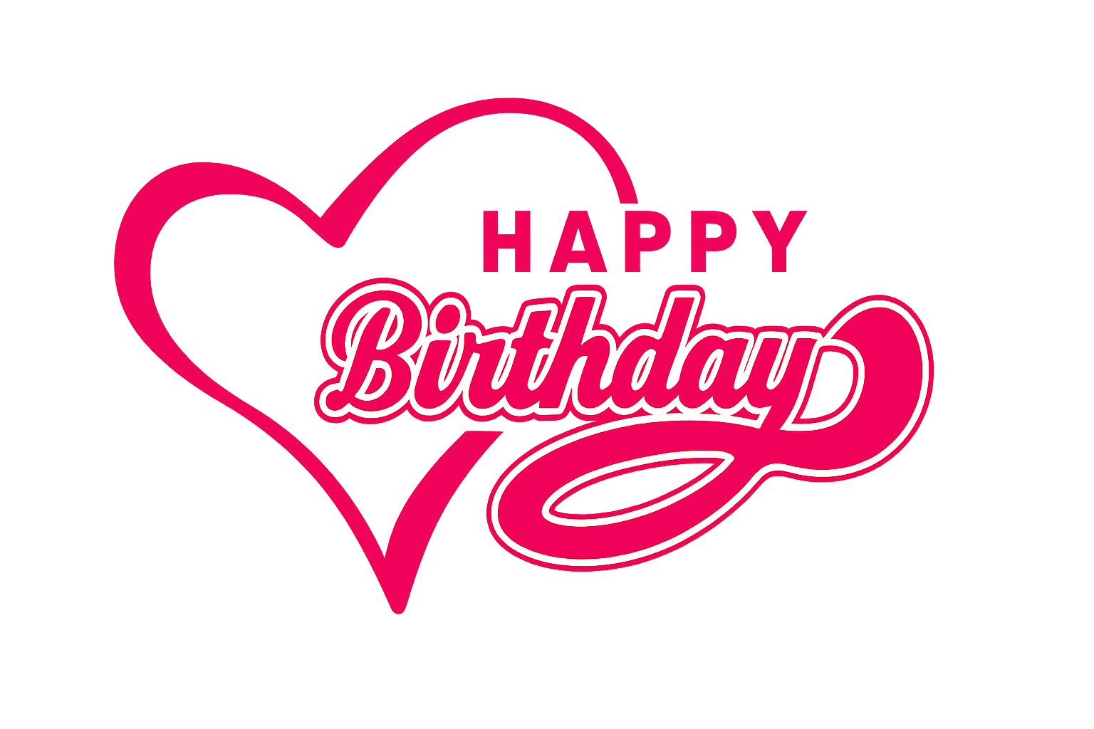 Happy Birthday Text With Heart and Script Typography on Transparent Background
