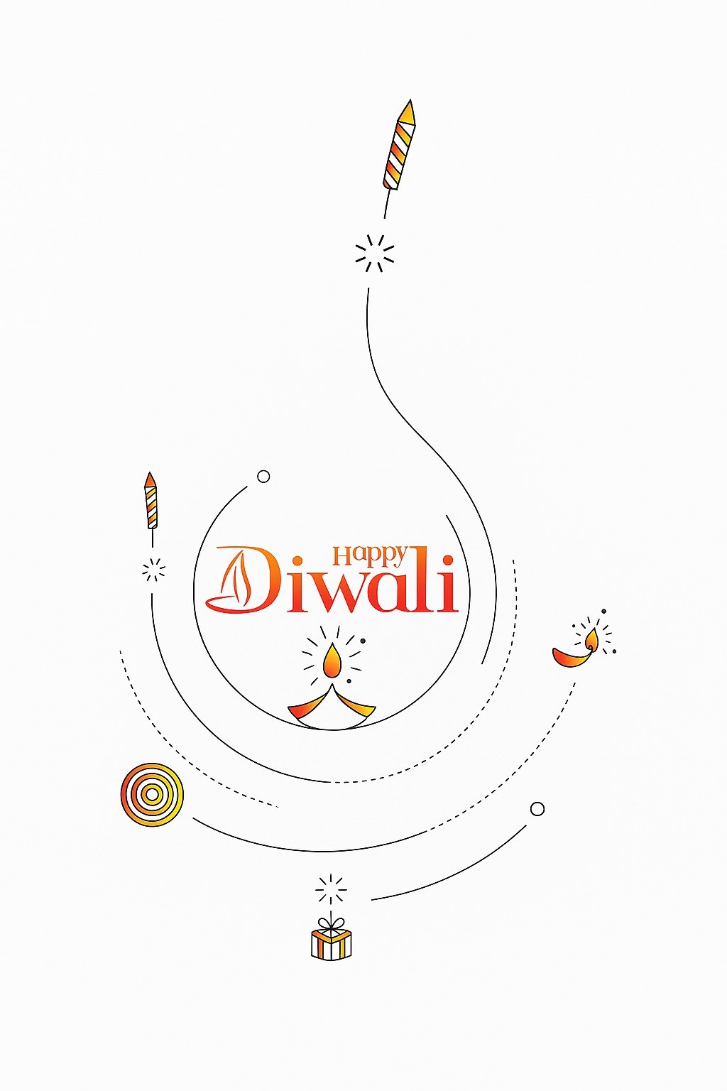 Happy Diwali Celebration with Minimalistic Candle and Fireworks Art Design