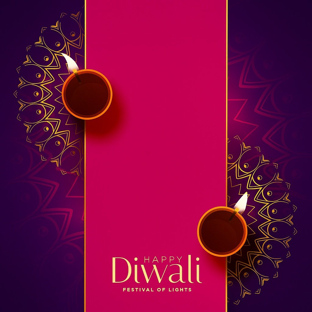 Happy Diwali Greeting Card with Lit Diyas and Decorative Mandala Patterns