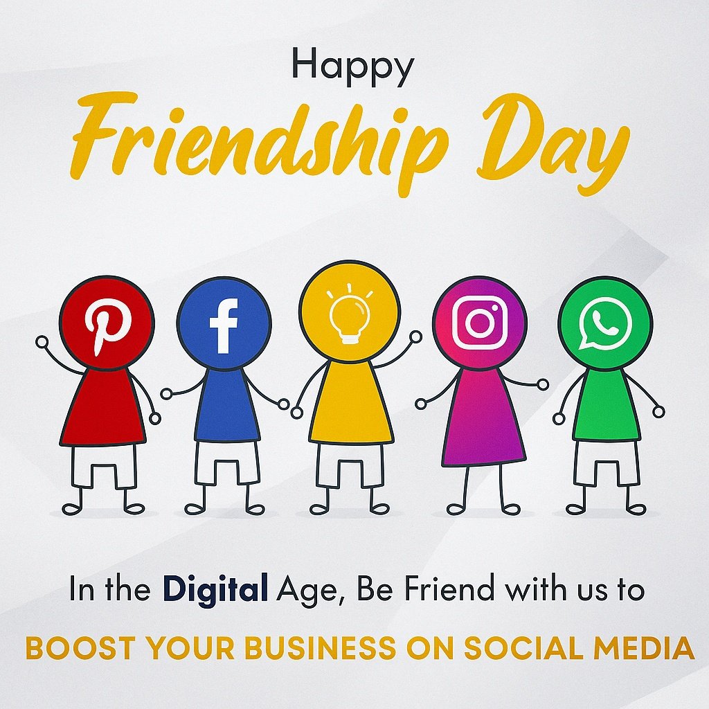 Happy Friendship Day Celebration with Social Media Themes and Colorful Characters