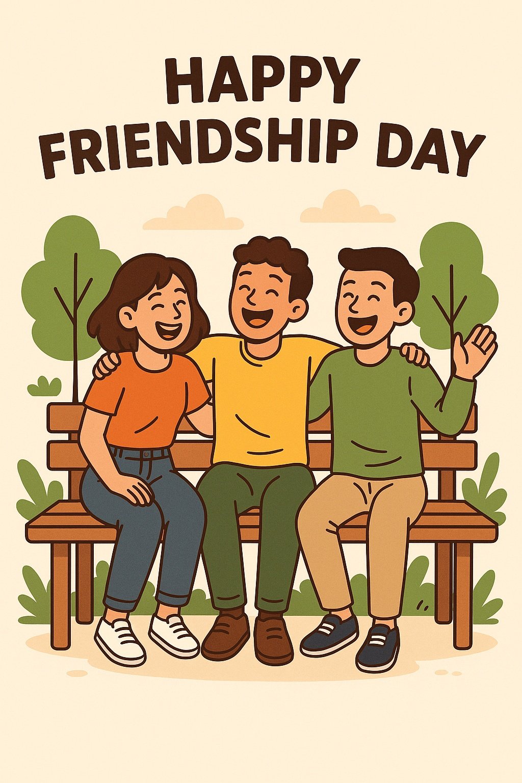 Happy Friendship Day Illustration With Friends Sitting on a Park Bench