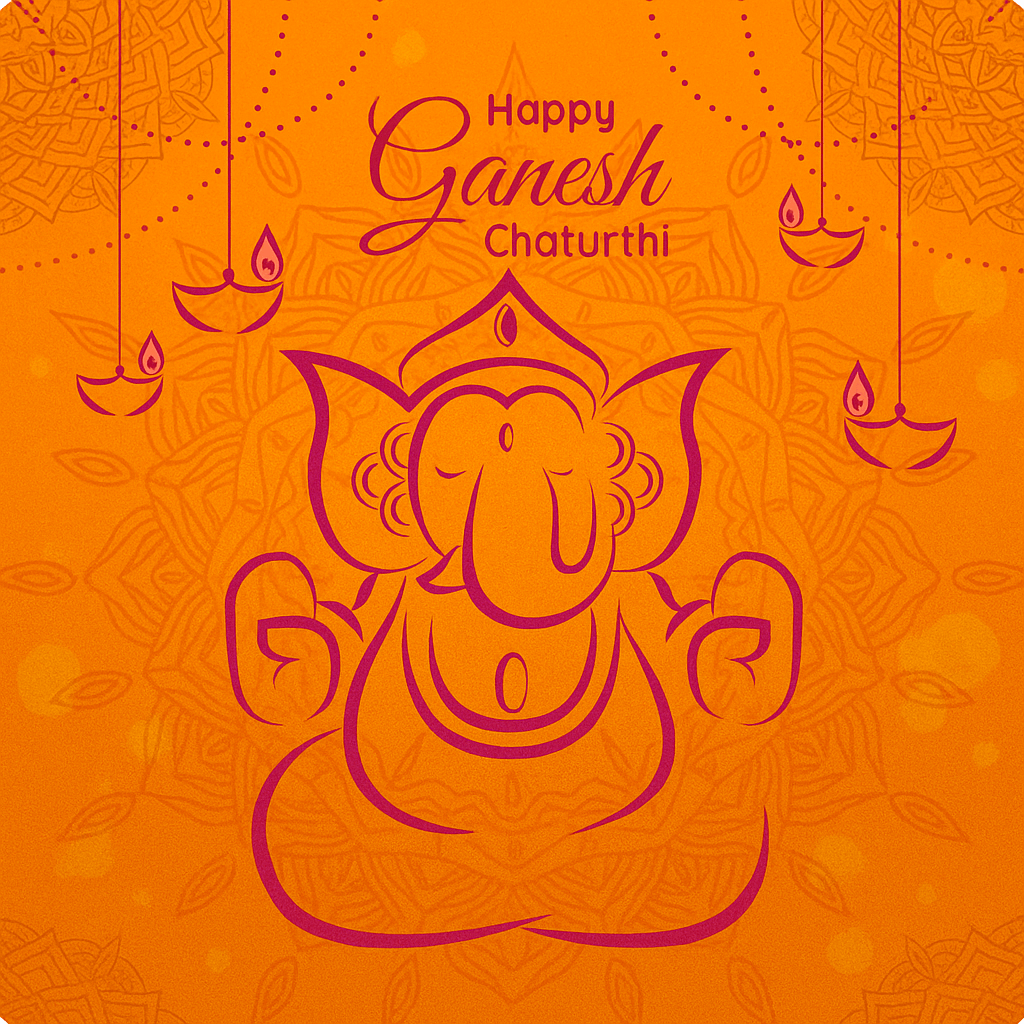 Happy Ganesh Chaturthi Celebration with Decorative Artwork of Lord Ganesha