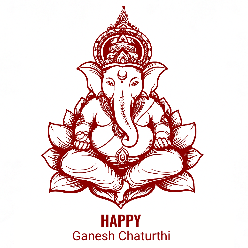 Happy Ganesh Chaturthi Celebration with Lord Ganesha Drawing on Lotus Flower