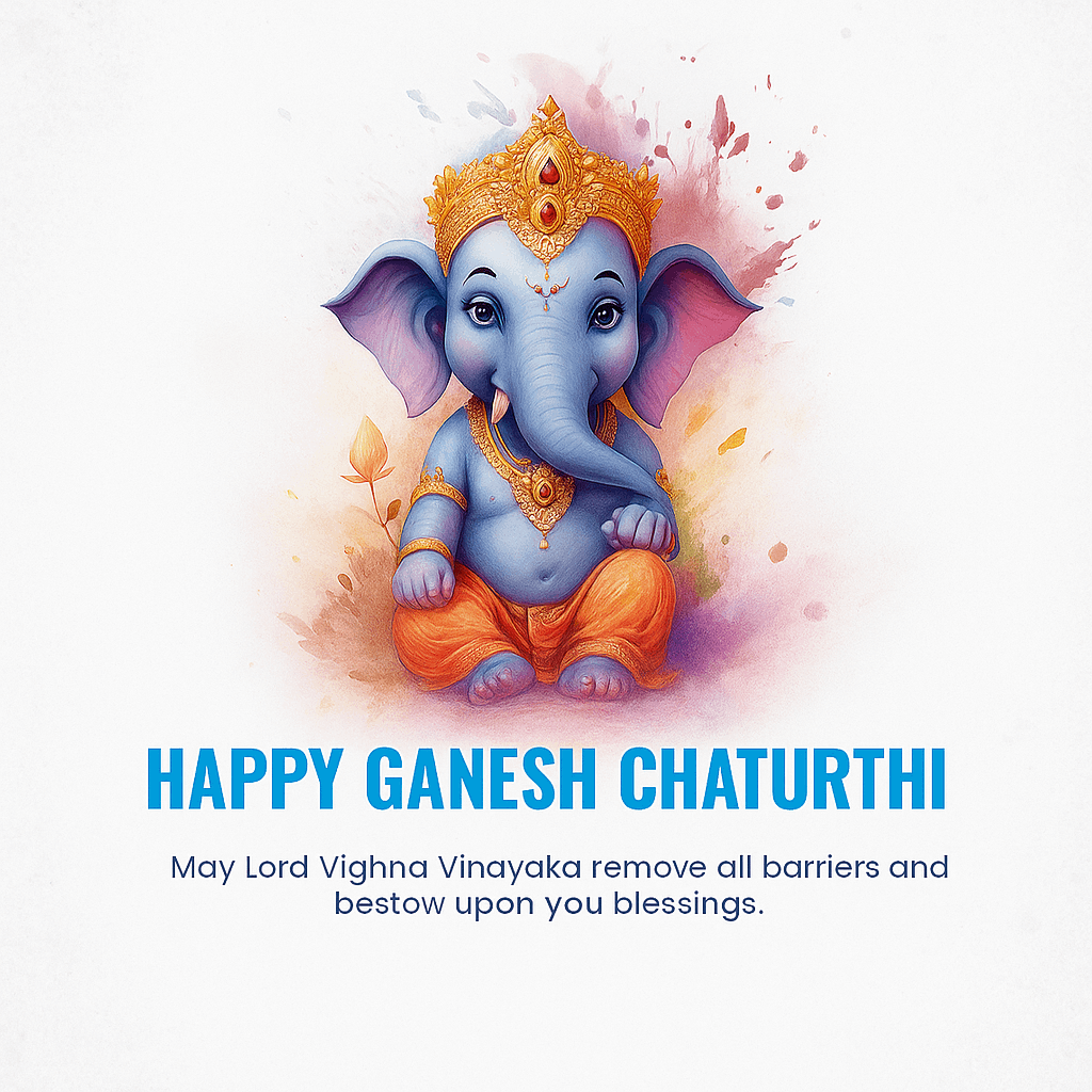 Happy Ganesh Chaturthi Greeting Featuring Lord Ganesha in Artistic Color Design