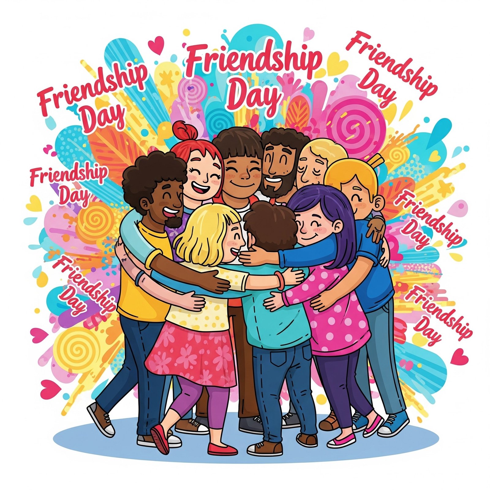 Happy Group Hug Celebrating Friendship Day With Vibrant Colors