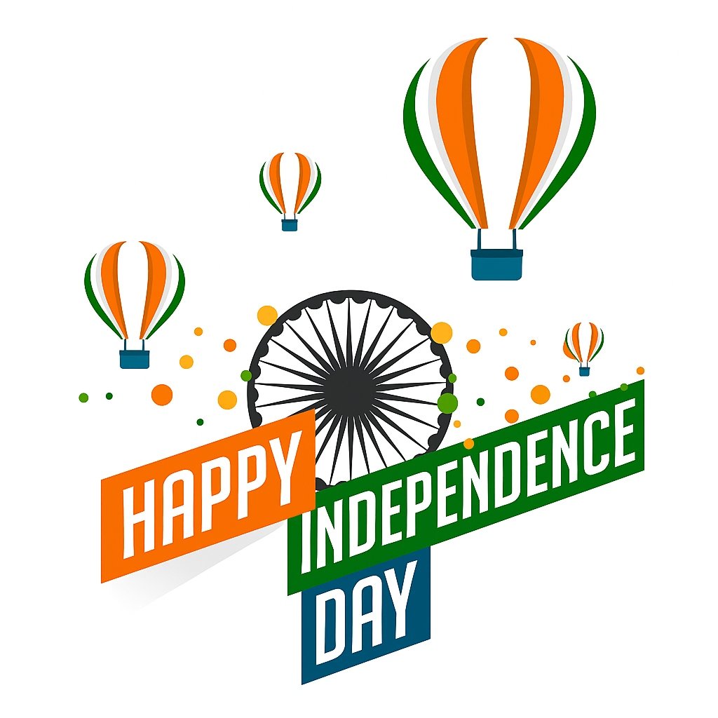 Happy Independence Day Celebration with Balloons and Tricolor Artistic Design
