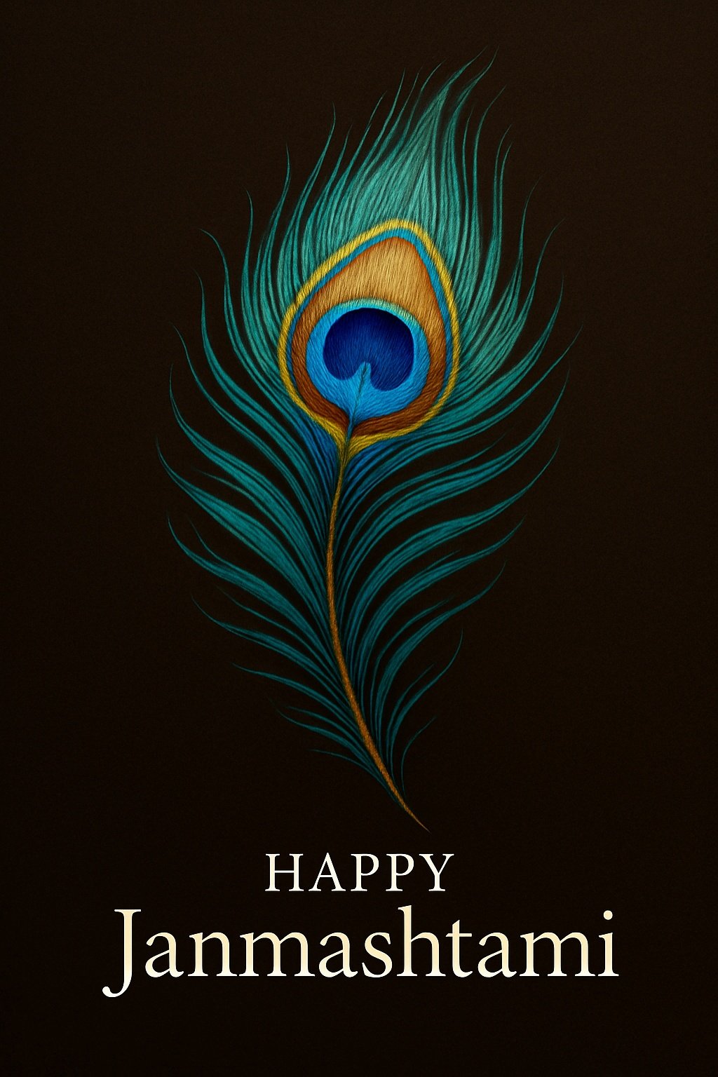 Happy Janmashtami Greeting with a Vibrant Peacock Feather Illustration