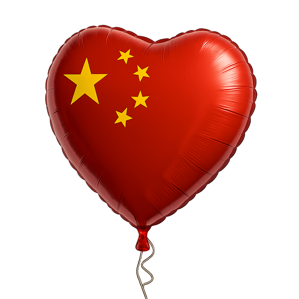 Heart Balloon Chinese Flag, Transparent Background.