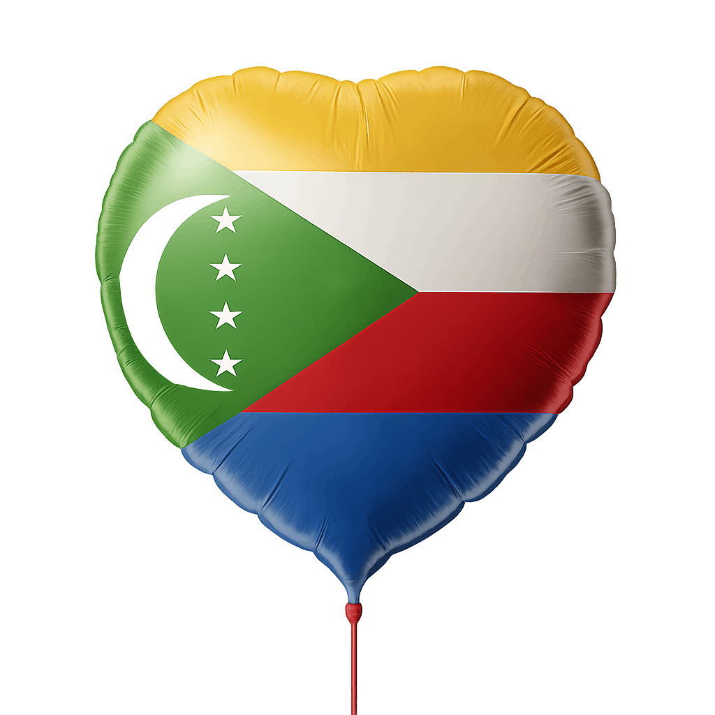 Heart Balloon Comoros Flag, Transparent Background.