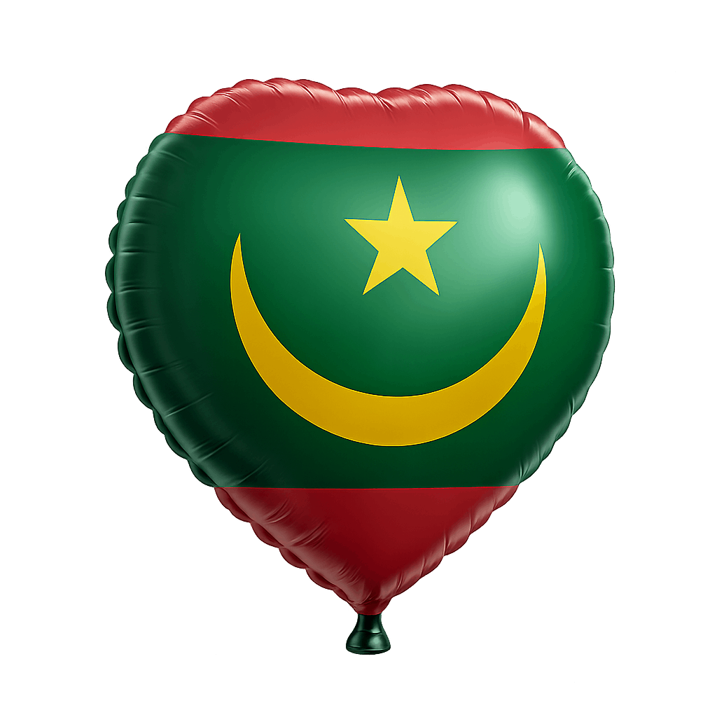 Heart Balloon Mauritania Flag, Foil, Transparent Background