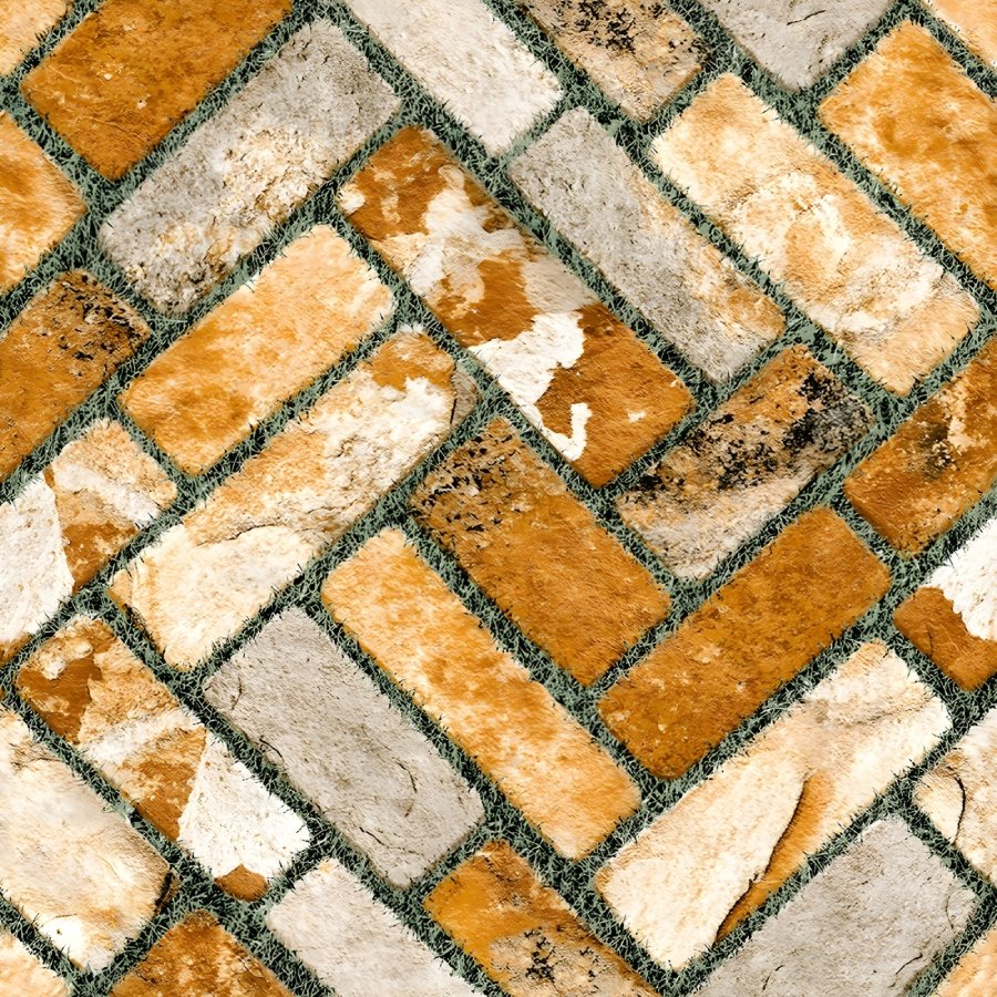 Herringbone Textured Stone Grass Grout Tile