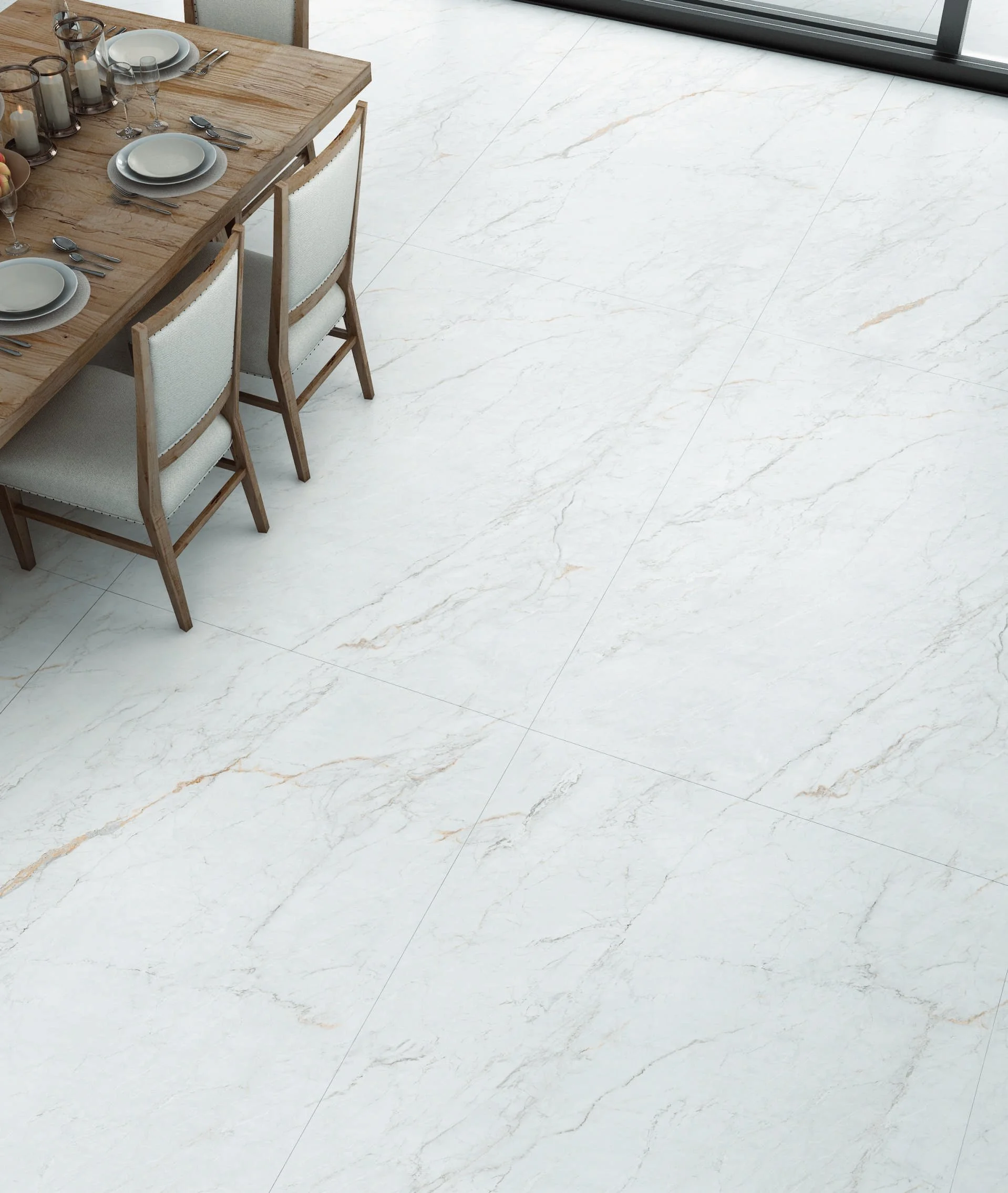 High-Angle View of Elegant Dining Area with Marble Floor