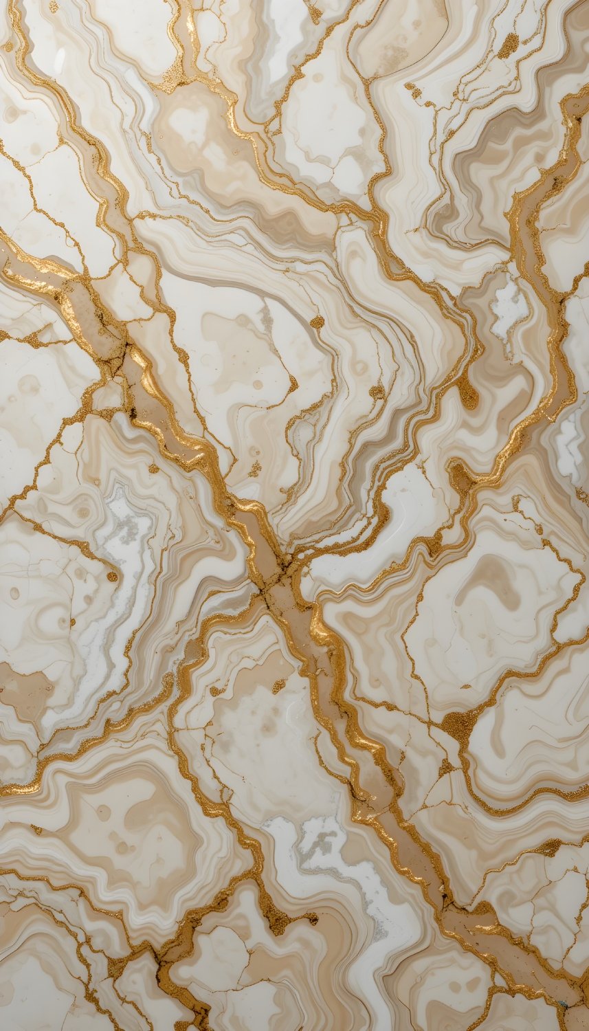 High Contrast Gold Cracked Beige Marble
