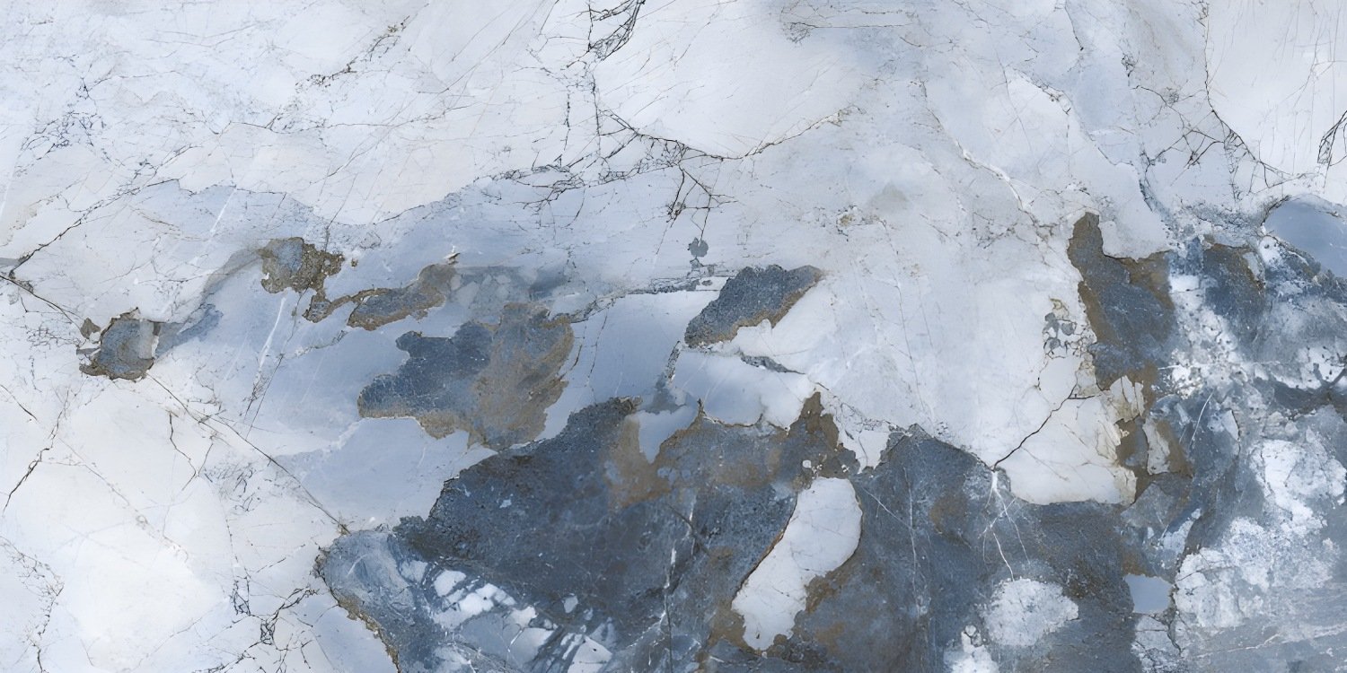 High-Contrast White and Blue Fractured Marble