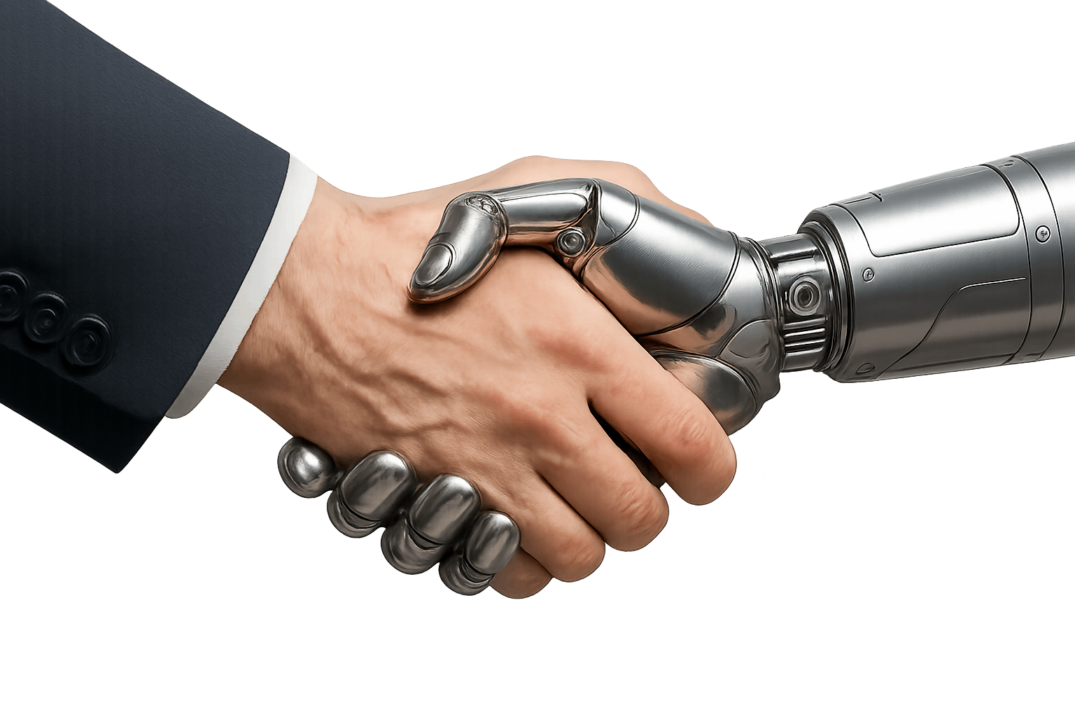 Human and Robot Hand Shaking Transparent Background