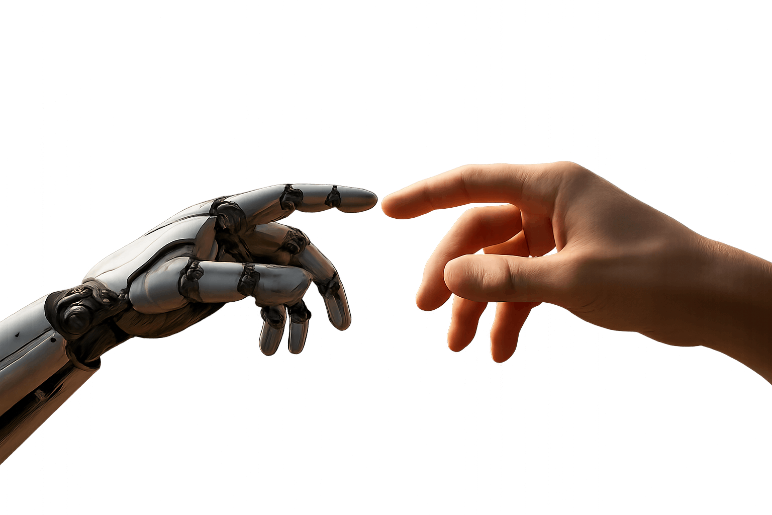 Human Robot Hands Touching Transparent Background