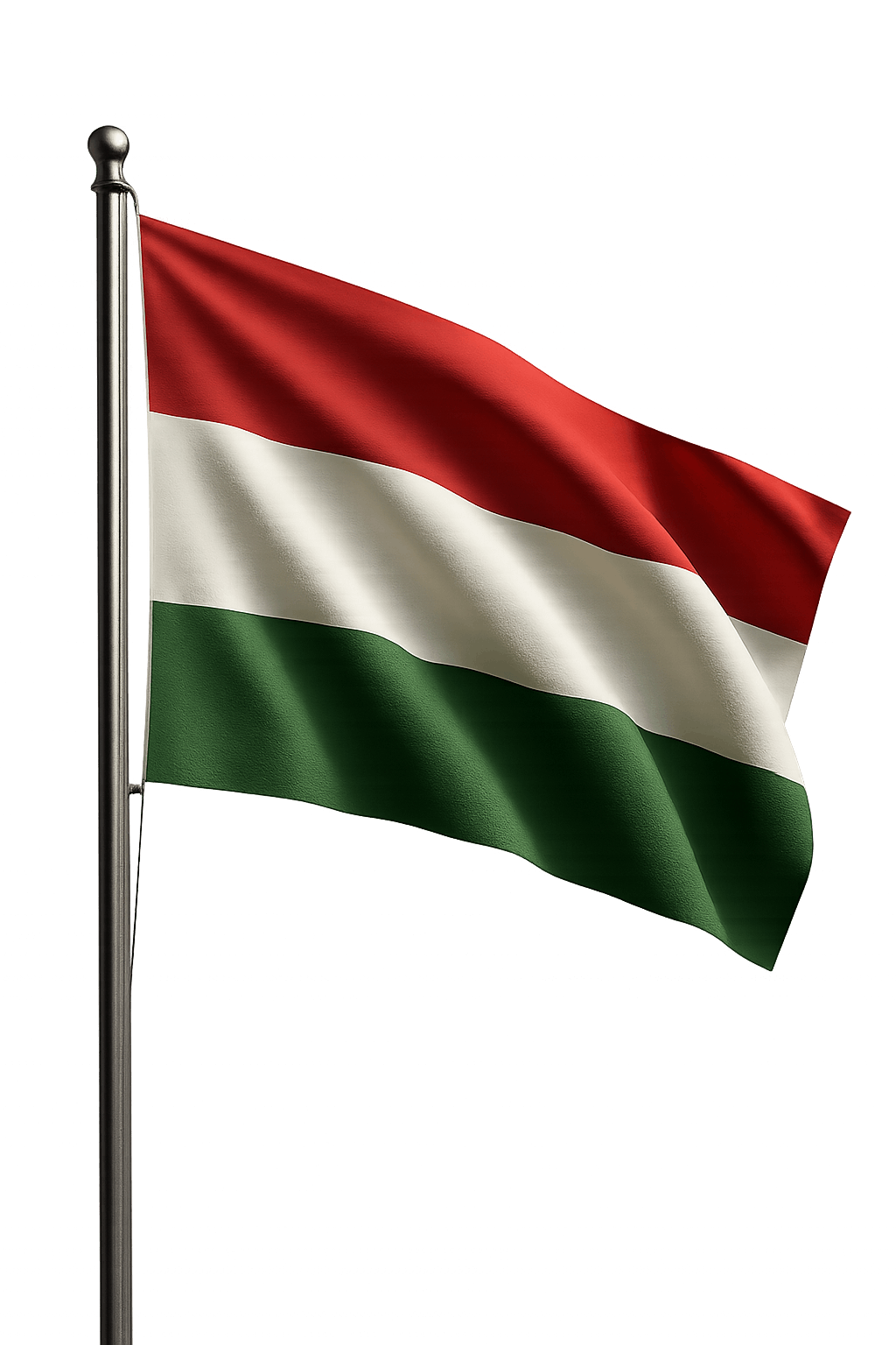 Hungary Flag Waving on Flagpole Realistic 3D