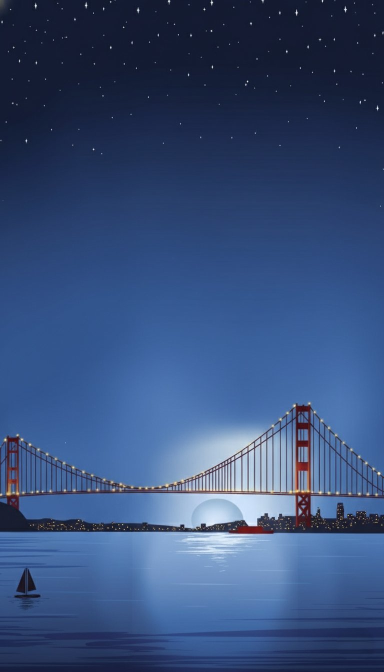 Illuminated Bridge City Stars Mobile Wallpaper