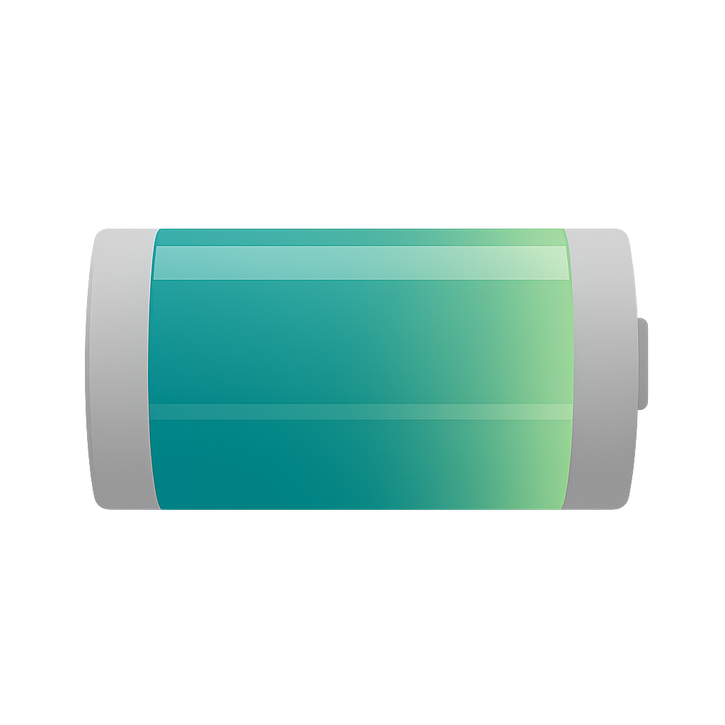 Illustration of a Battery Icon Indicating Full Charge on a Transparent Background