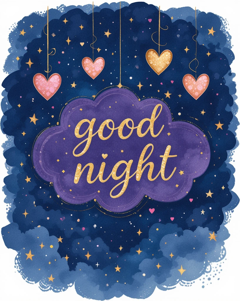 Illustration of a Good Night Message With Hearts and Stars