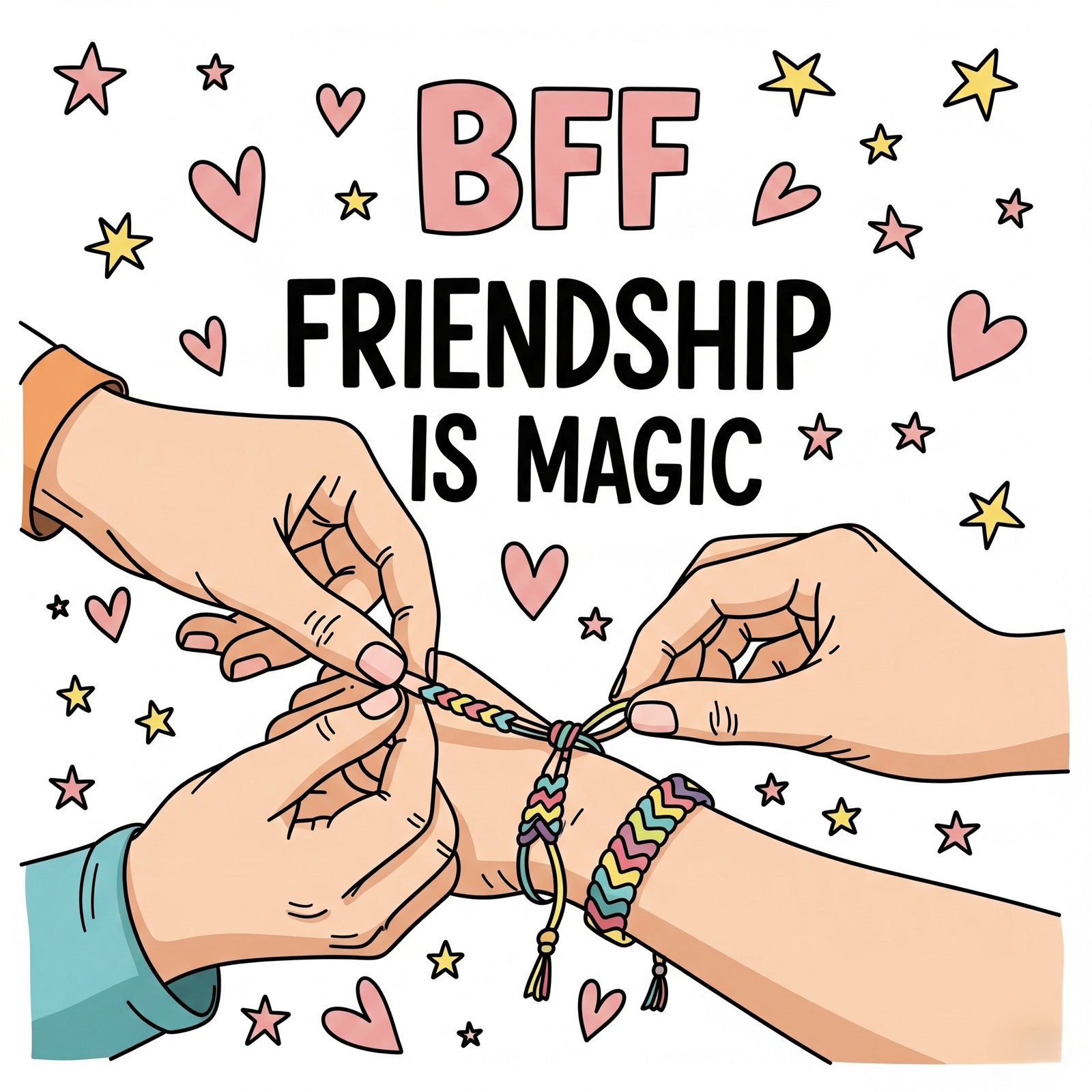 Illustration of Friendship Bonds With Friends Making Friendship Bracelets