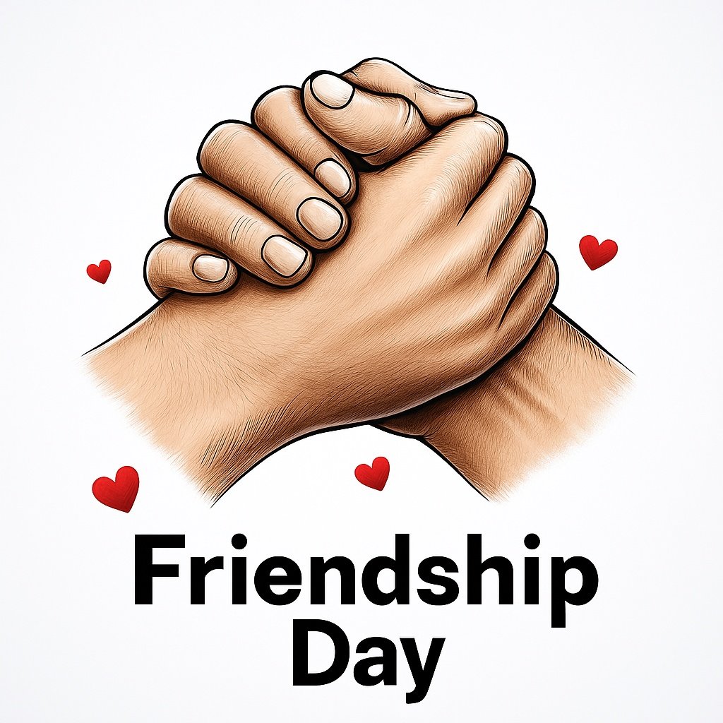 Illustration of Friendship Day with Handshake and Red Hearts Symbolizing Connection