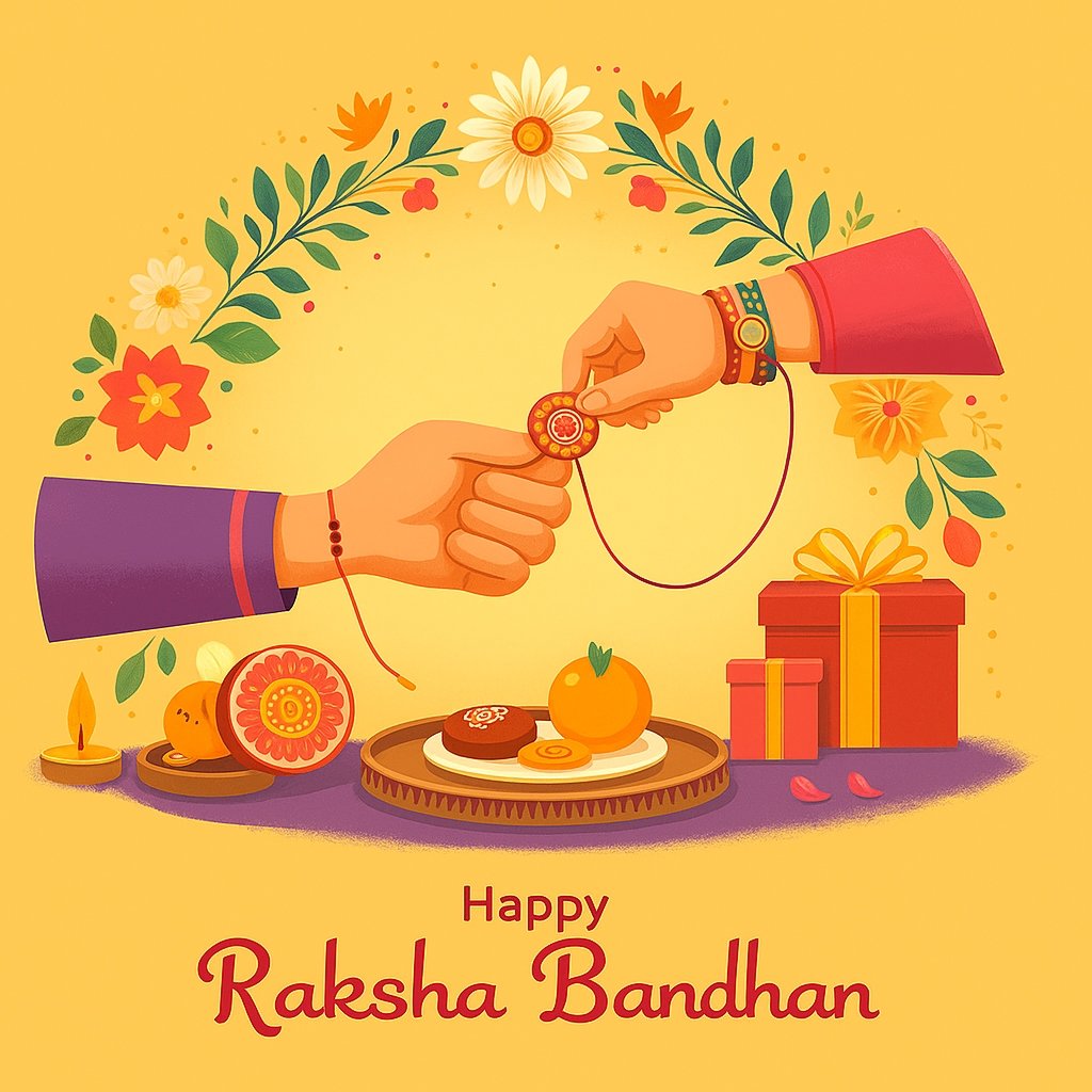 Illustration of Raksha Bandhan Celebration with Sibling Bonding and Festive Decor