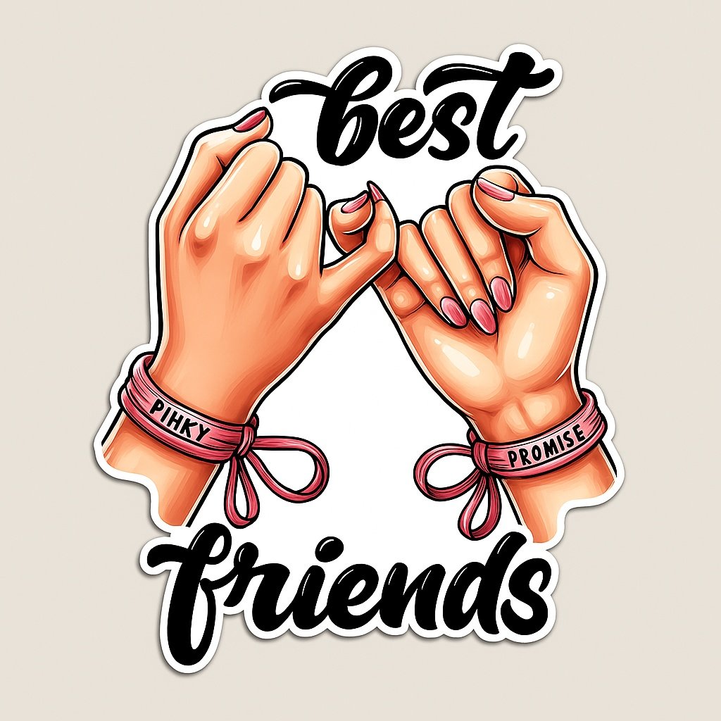 Illustration of Two Hands Making a Pinky Promise with "Best Friends" Text