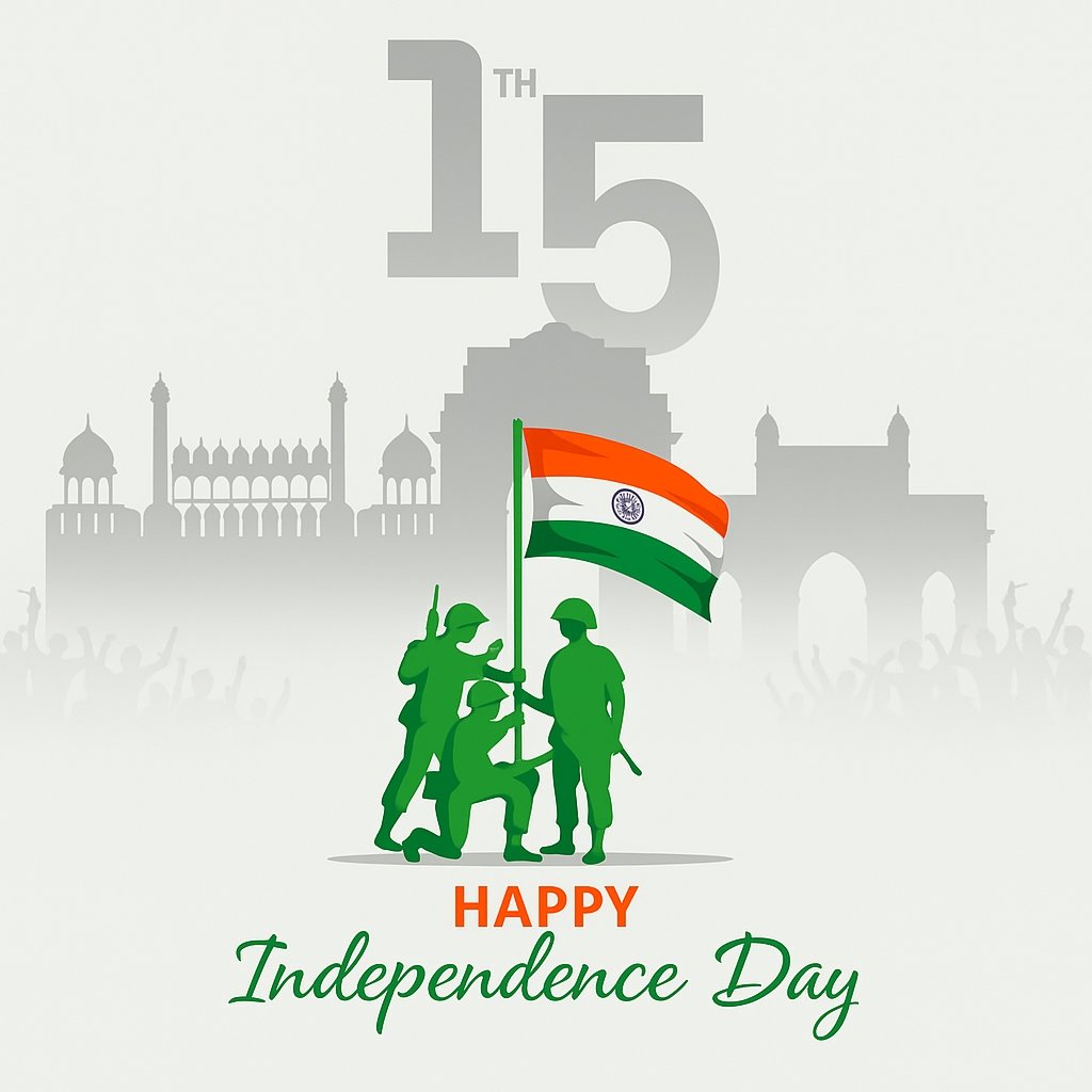 Indian Independence Day Art with Soldiers Saluting the National Flag