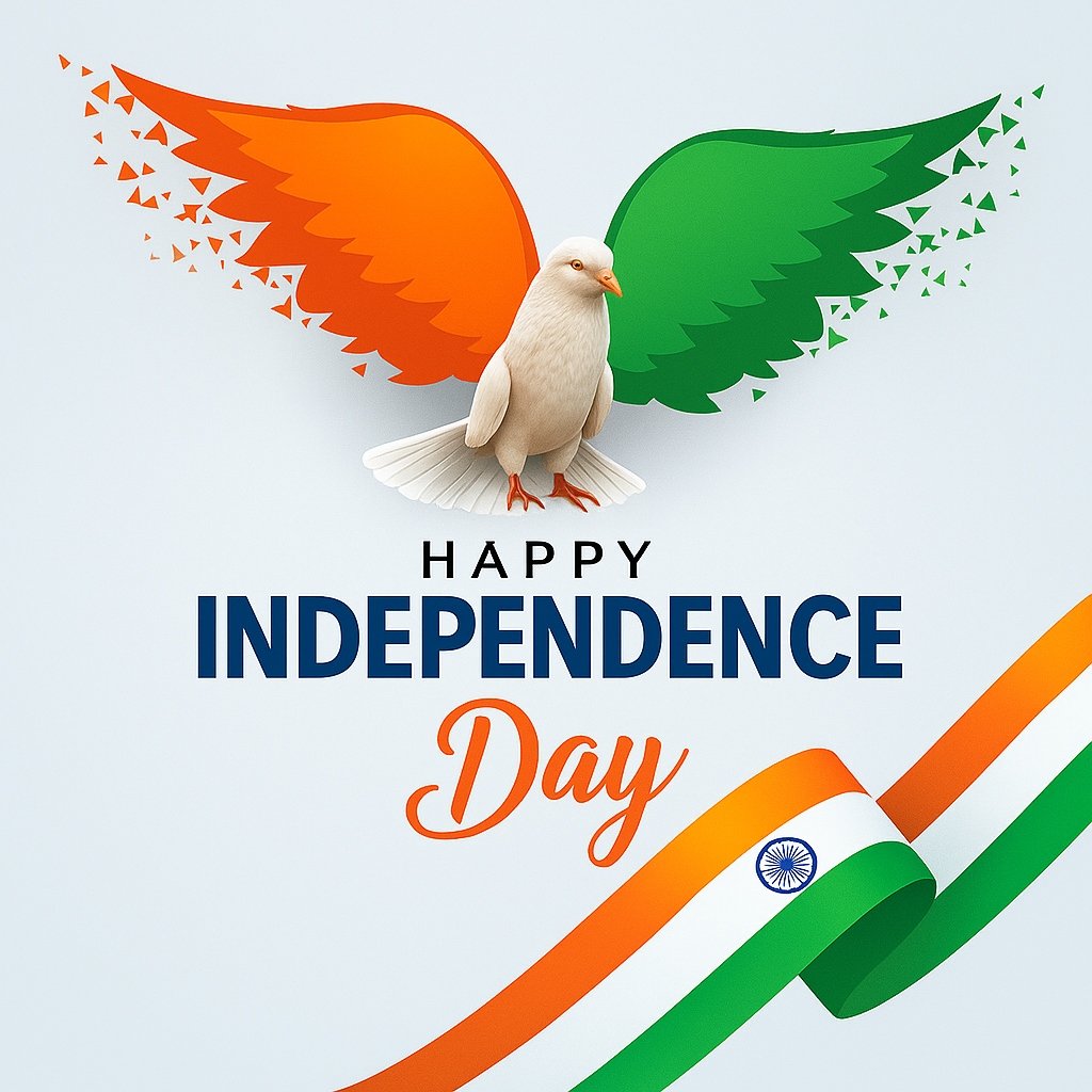 Indian Independence Day Celebration with Dove and Tricolor Ribbon Design