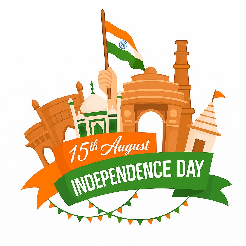 Indian Independence Day Celebration With Monuments and National Symbols