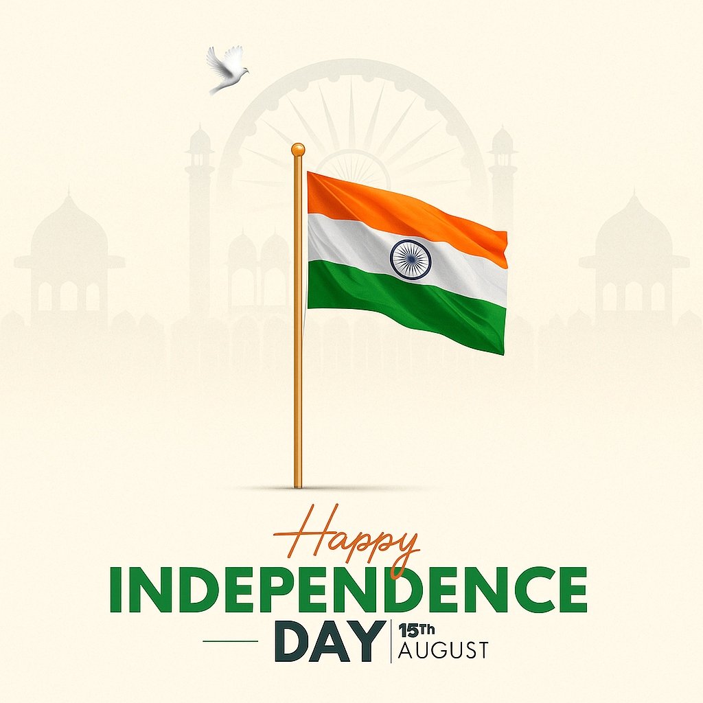 Indian Independence Day Celebration with National Flag and Peaceful Dove
