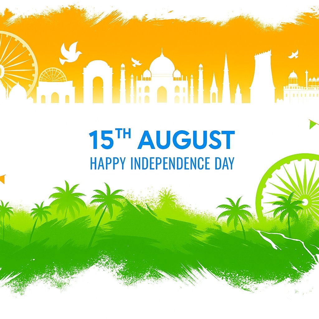 Indian Independence Day Celebration with National Symbols and Vibrant Colors