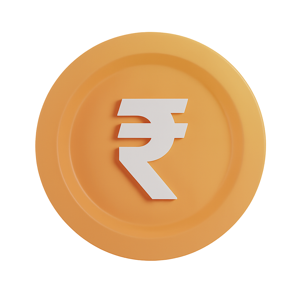 Indian Rupee Symbol on Yellow Circular Background Isolated on Transparent