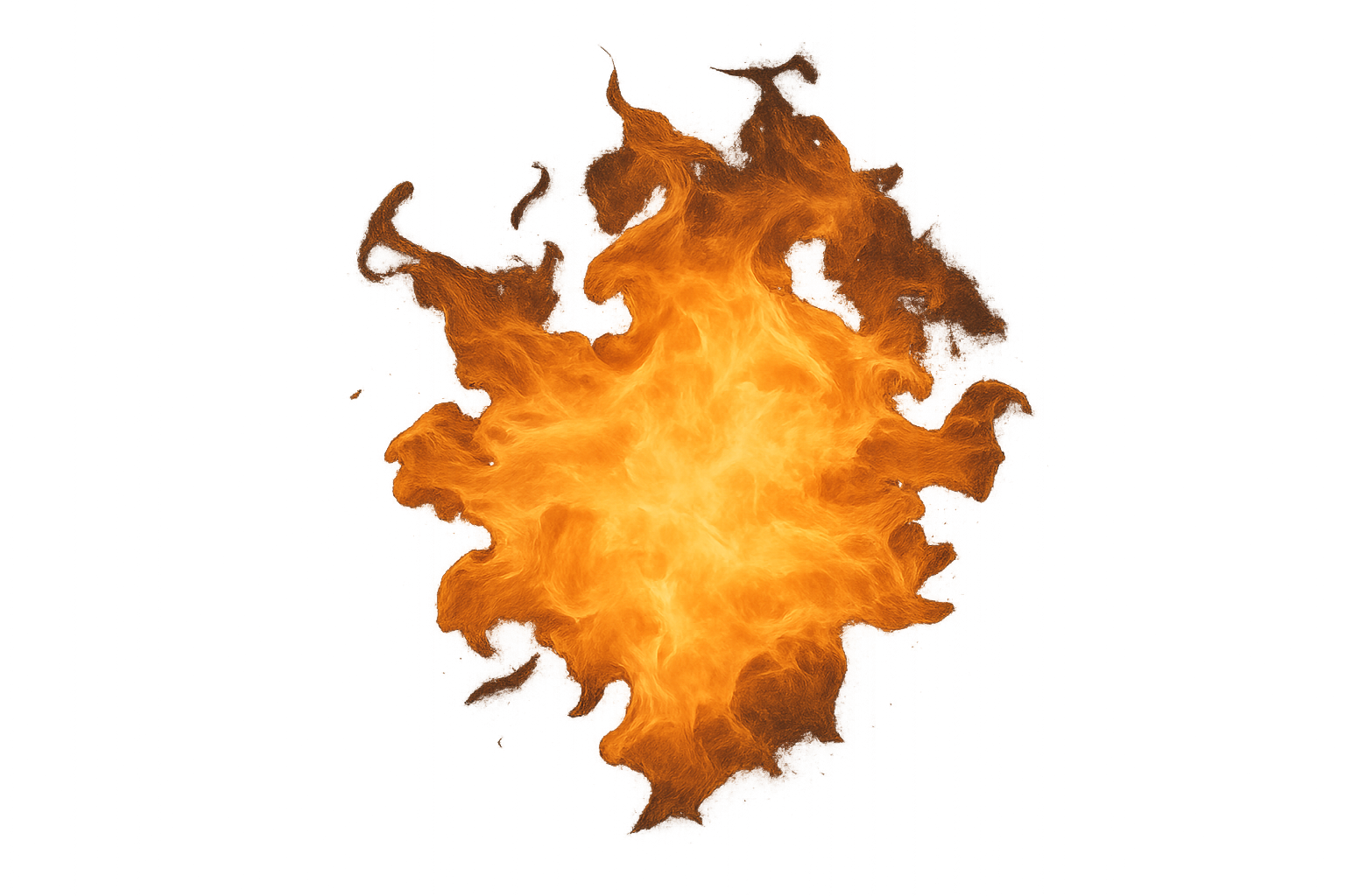 Intense Orange Flame Burst on Transparent Background, Dramatic Fire Energy and Warmth