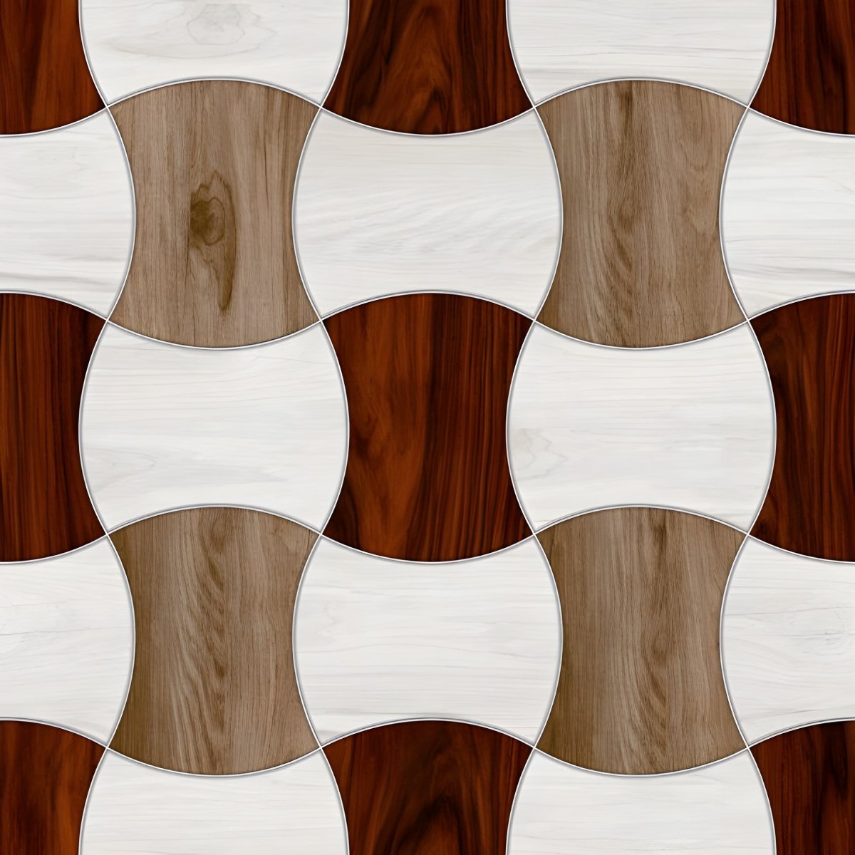 Interlocking Wood-Look Ogee Pattern Floor Tiles