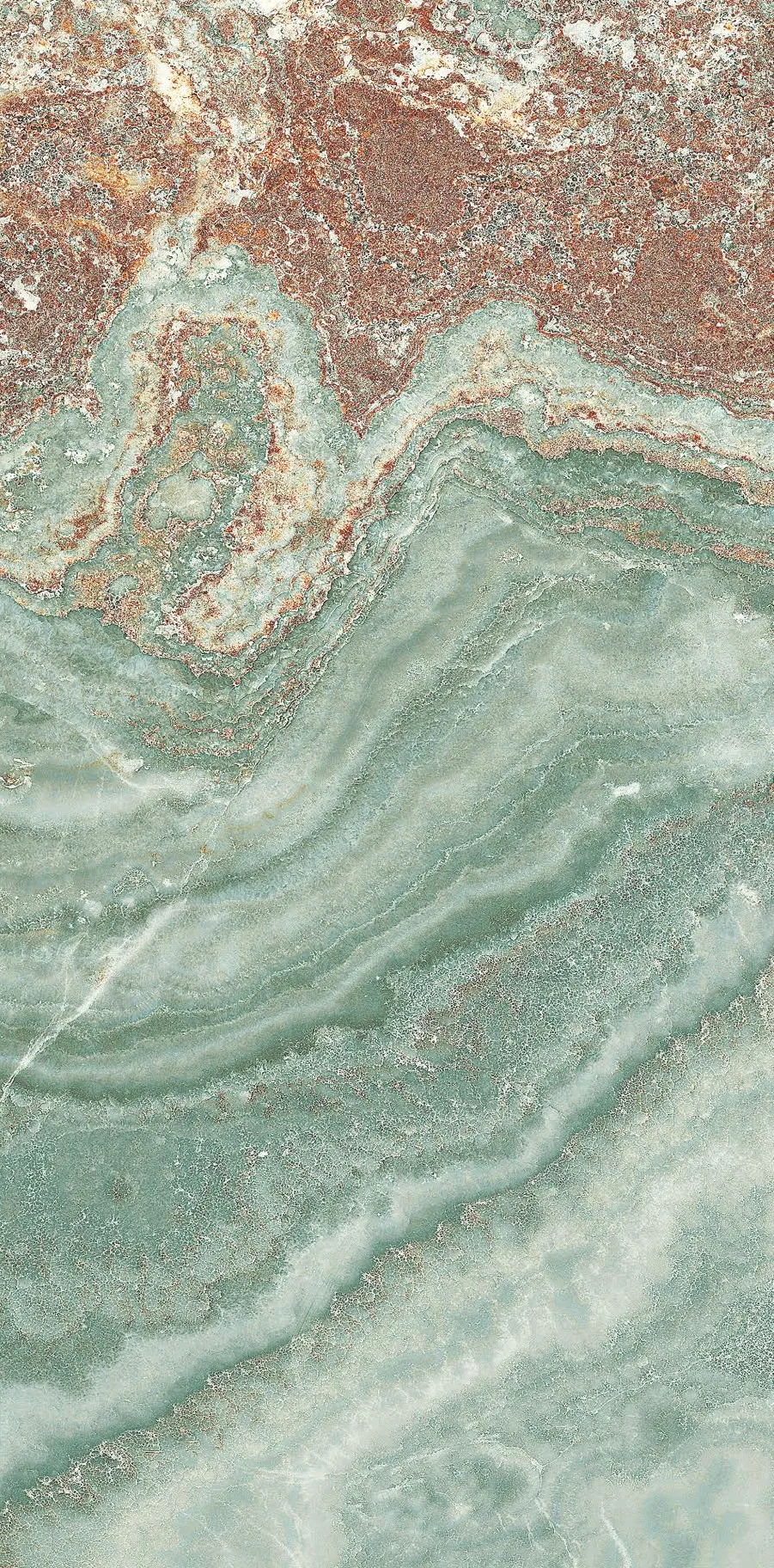 Intricate Turquoise and Rust Patterned Marble Texture Surface Close-Up
