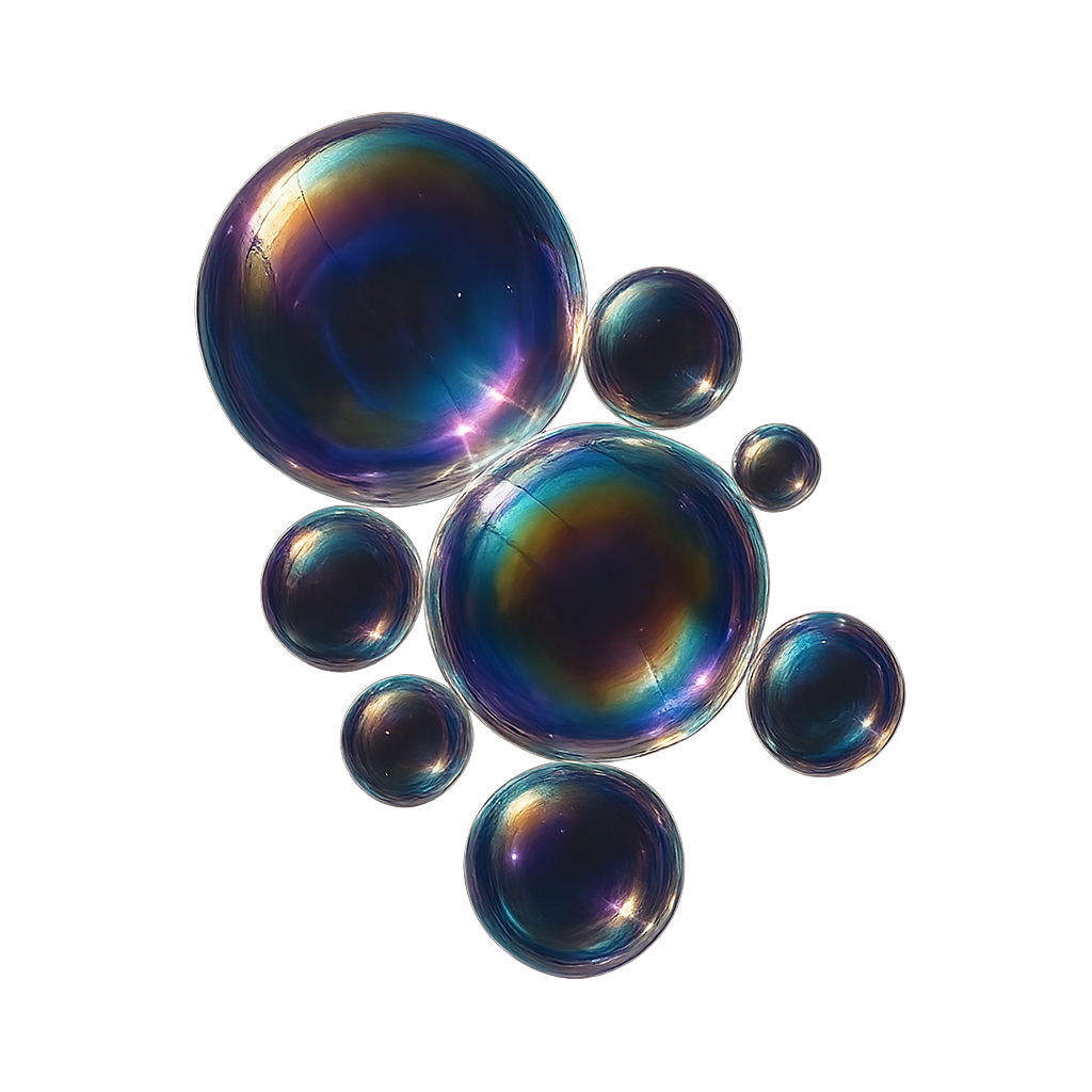 Iridescent Bubbles Floating Against Black Background Colorful Soap Bubble Art for Creativity