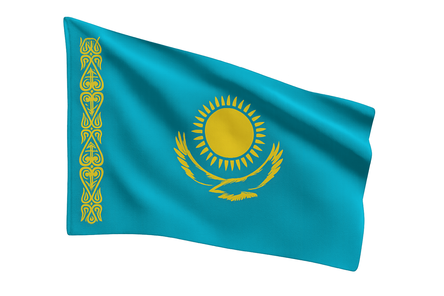 Kazakhstan National Flag Waving Transparent Background