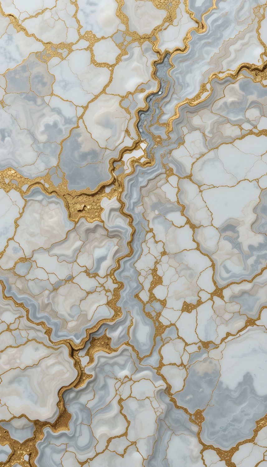 Kintsugi Gold Crackle White Marble Texture