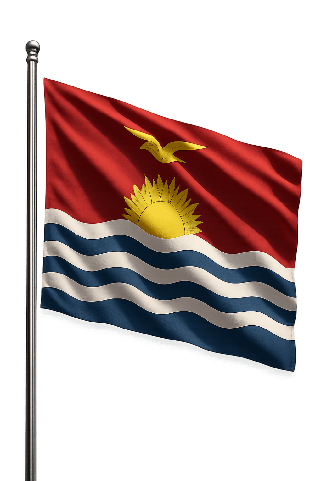 Kiribati Flag Waving on Pole Transparent Background