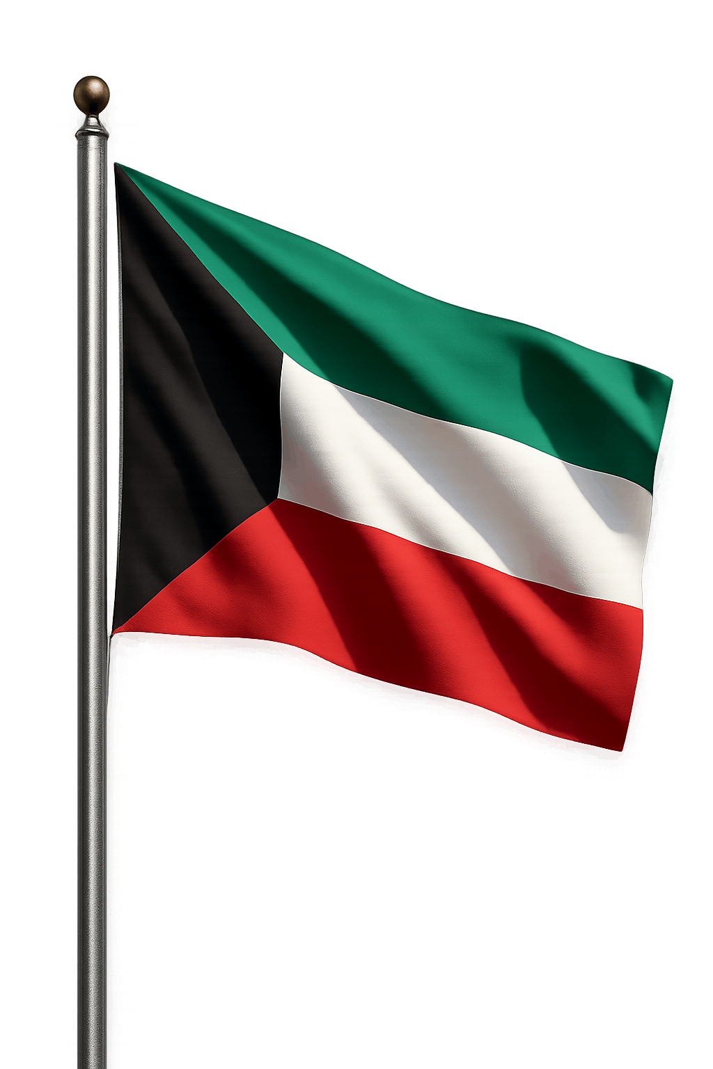 Kuwait Flag Waving on Pole Transparent Background