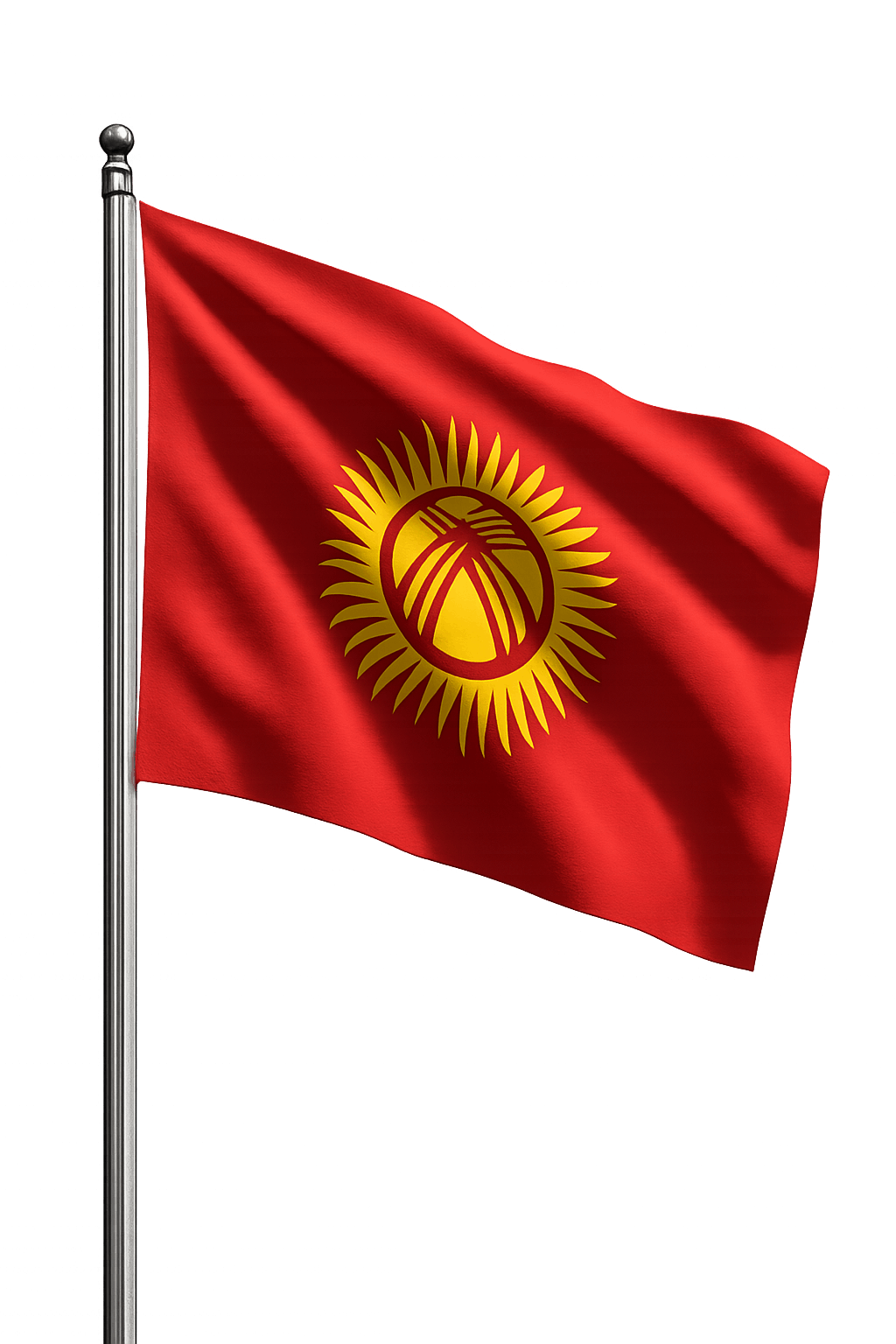 Kyrgyzstan Flag Waving on Pole Transparent Background